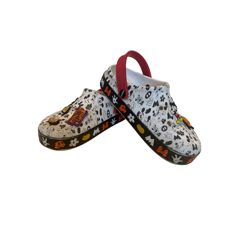 Disney Crocs Mickey Mouse Halloween Platform Clogs White Red Jibbitz Charm Sz 4